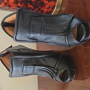 L.A.M.B. Black Peep-Toe Heels